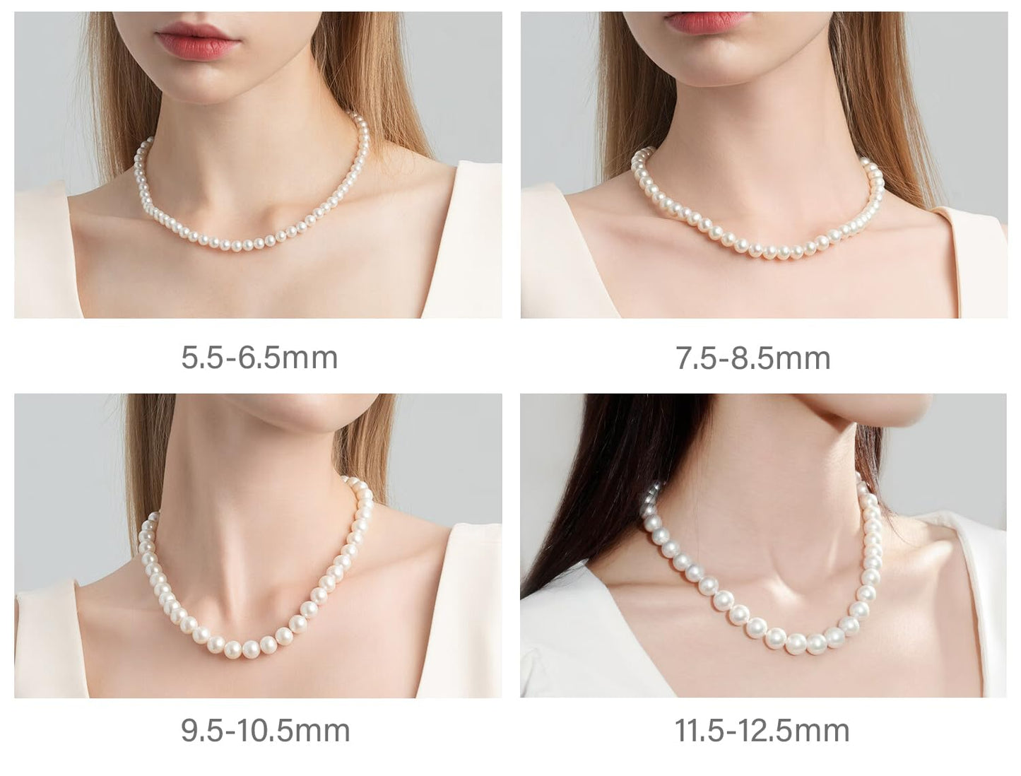 HUWODY Round White Simulated Shell Pearl Necklace Strand Pearl Choker Necklace Jewelry for Women 8mm 22inch