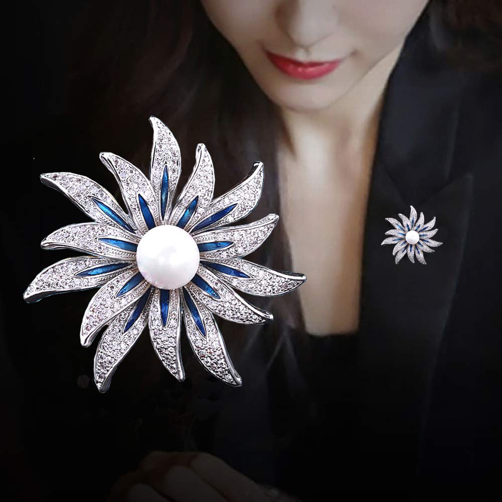 Large Brooch Pins for Women Fashion Silver Flower Floral Jewelry