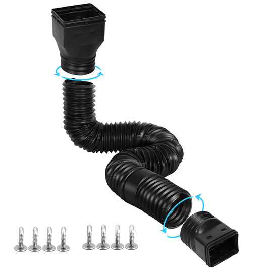 Gutterlix 1 Pack Flexible Gutter Downspout Extensions Extendable from 21" to 67", Downspout Extender Comes with Adapters, Thickened Down spout Drain Extension for Rainwater Drainage(Black)