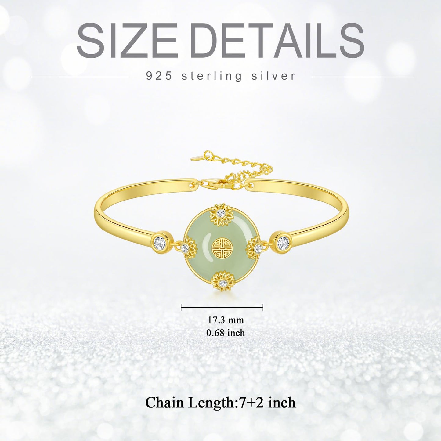HPQQ Jade Bracelet for Women 14k Gold Plated Sterling Silver Sunflower Bracelet Bangle Jade Jewelry Birthday Mothers Day Gifts for Mom Wife
