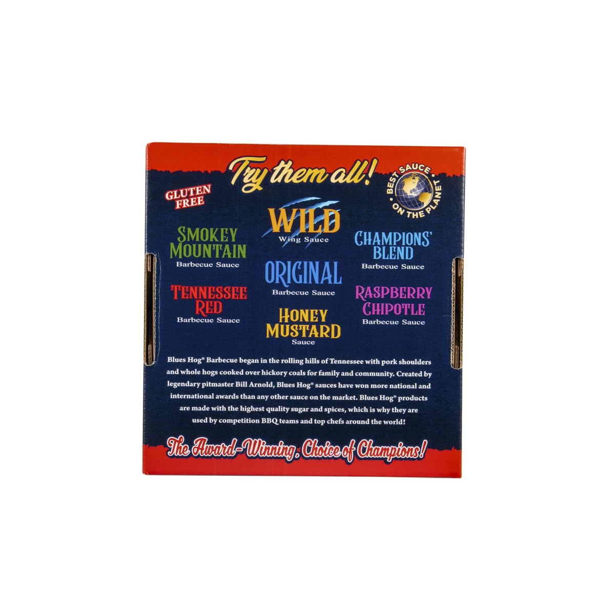 Blues Hog Sauce Barbecue Sauce Box, Raspberry Chipotle 25oz & Smokey Mountain 24oz Duo Pack, Variety Pack Sampler, Gift Set, All-Natural & Gluten Free, No High Fructose Corn Syrup, Made in the USA (Original & Tennessee Red)