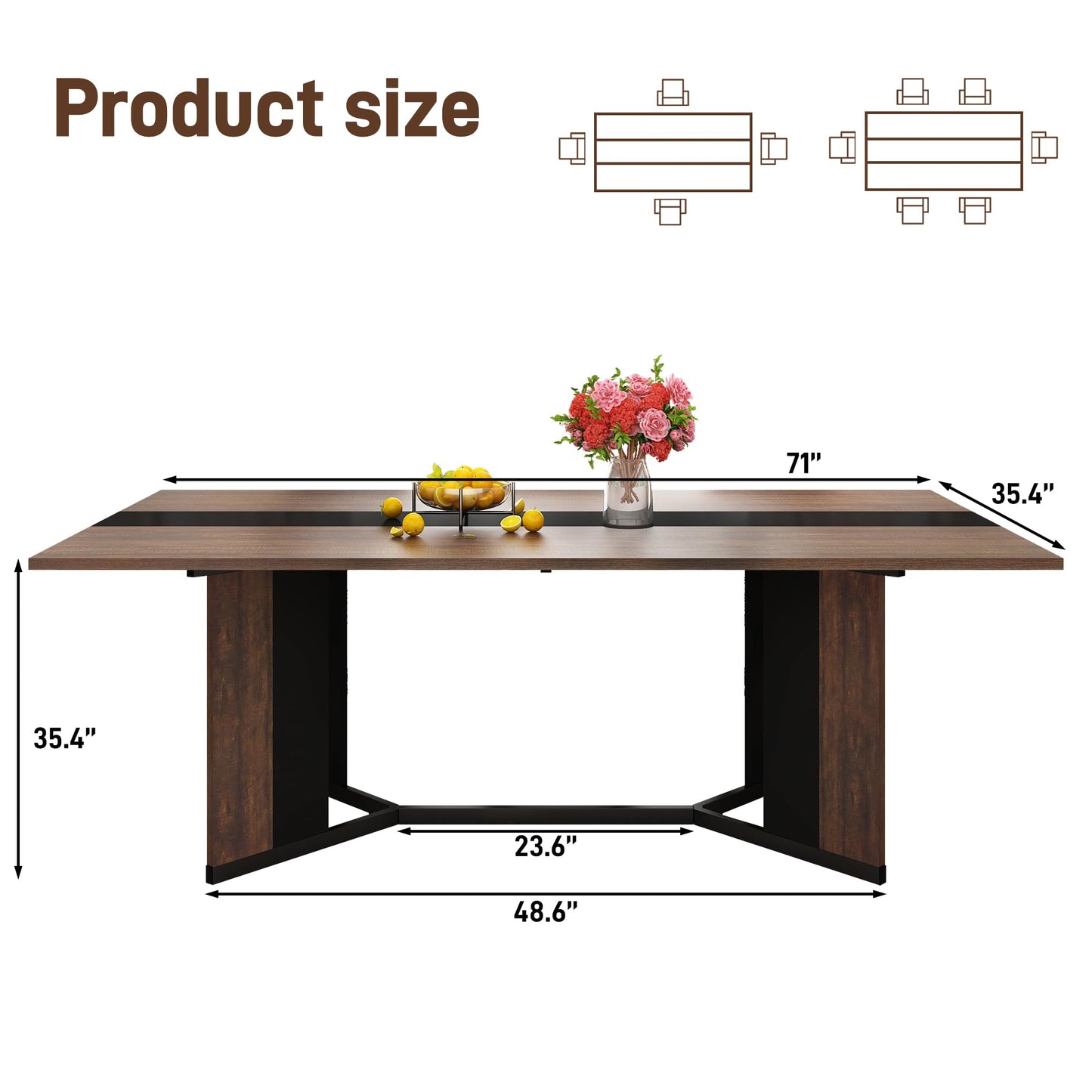 7-Piece Dining Table Set for 4 6 People, 71" Large Long Wooden Kitchen Table with 6 Cushion Chairs W/Waterproof Tabletop, Farmhouse Rectangular Dinner Table for Dining Room,Kitchen,Easy Clean