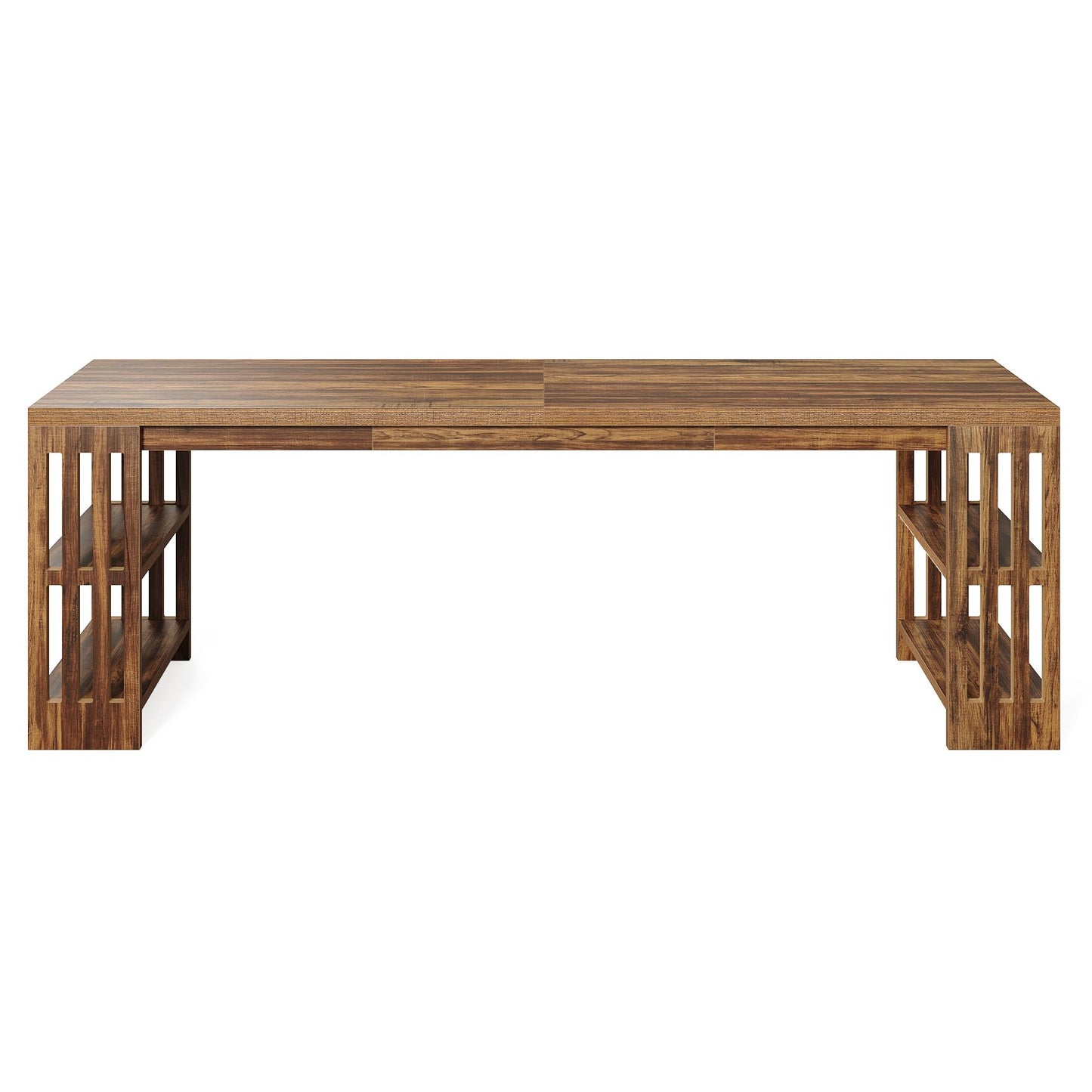 LITTLE TREE 78.7" Long Desk, 2 Person Desk with Shelves, Large Wooden Computer Desk, Heavy Duty Shelf Legs Design for Two Person Home Office, Business, Workstation, Brown (78.7" W x 23.6" D)