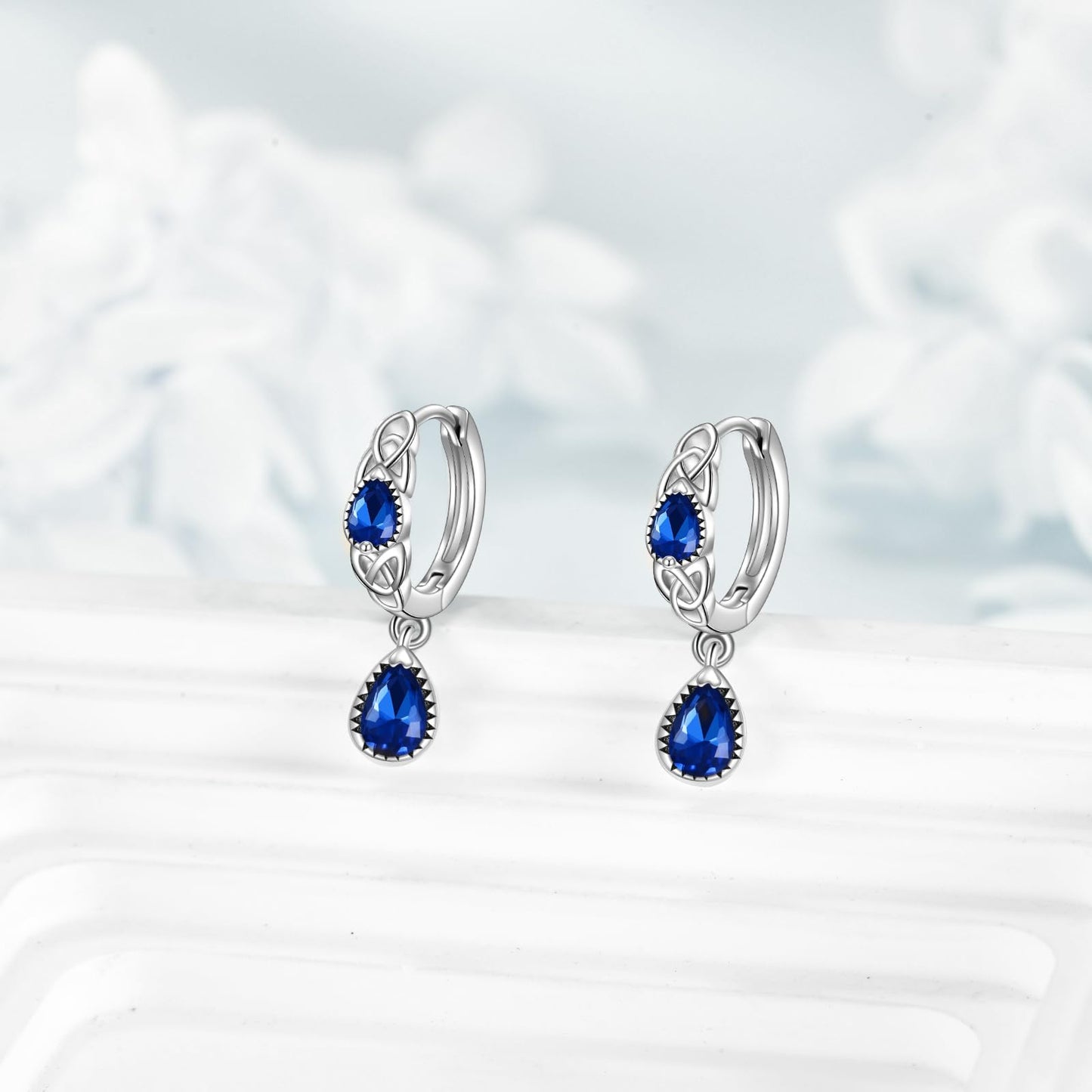 925 Sterling Silver Sapphire Celtic Hoop Earrings Dangle Drop Irish Earrings Huggie September Birthstone Jewelry Birthday Gifts for Women (Sapphire Celtic Hoop)