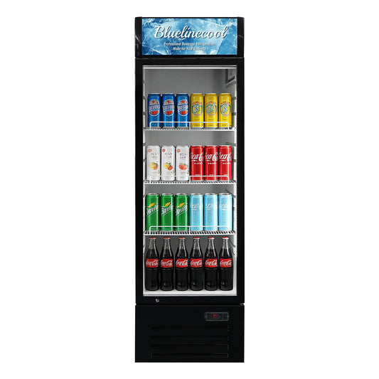 Bluelinecool Commercial Refrigerators 9 Cu.Ft Upright Merchandiser Drink Cooler – Glass Door Beverage Fridge with LED Light, Adjustable Shelves, Lock Wheels – Display Refrigerator for Beer, Bar, Shop