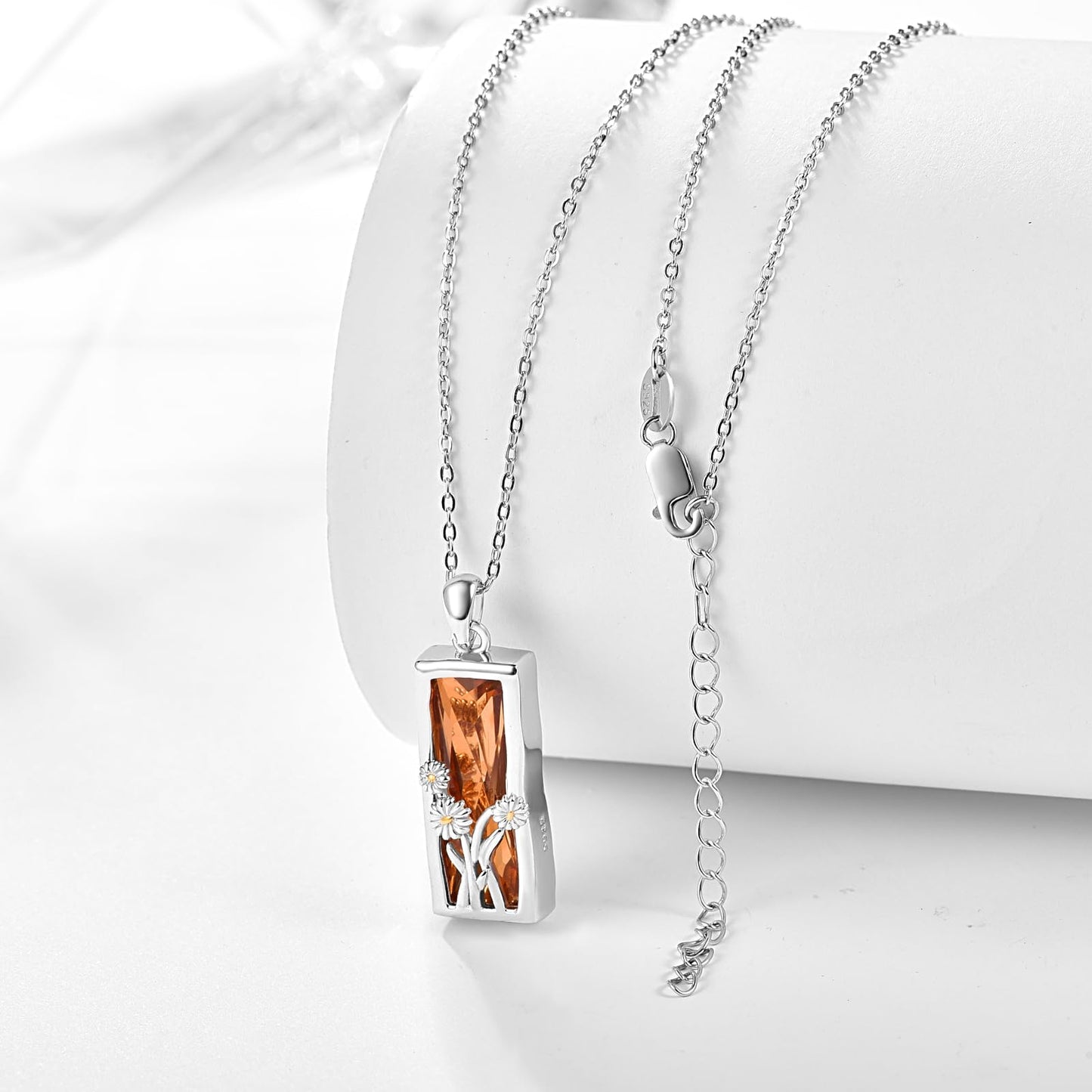 AENEAS Daisy Necklace for Women Sterling Silver Pendant Brown Quartz Necklace Crystal Daisy Flower Jewelry Gifts for Her Wife
