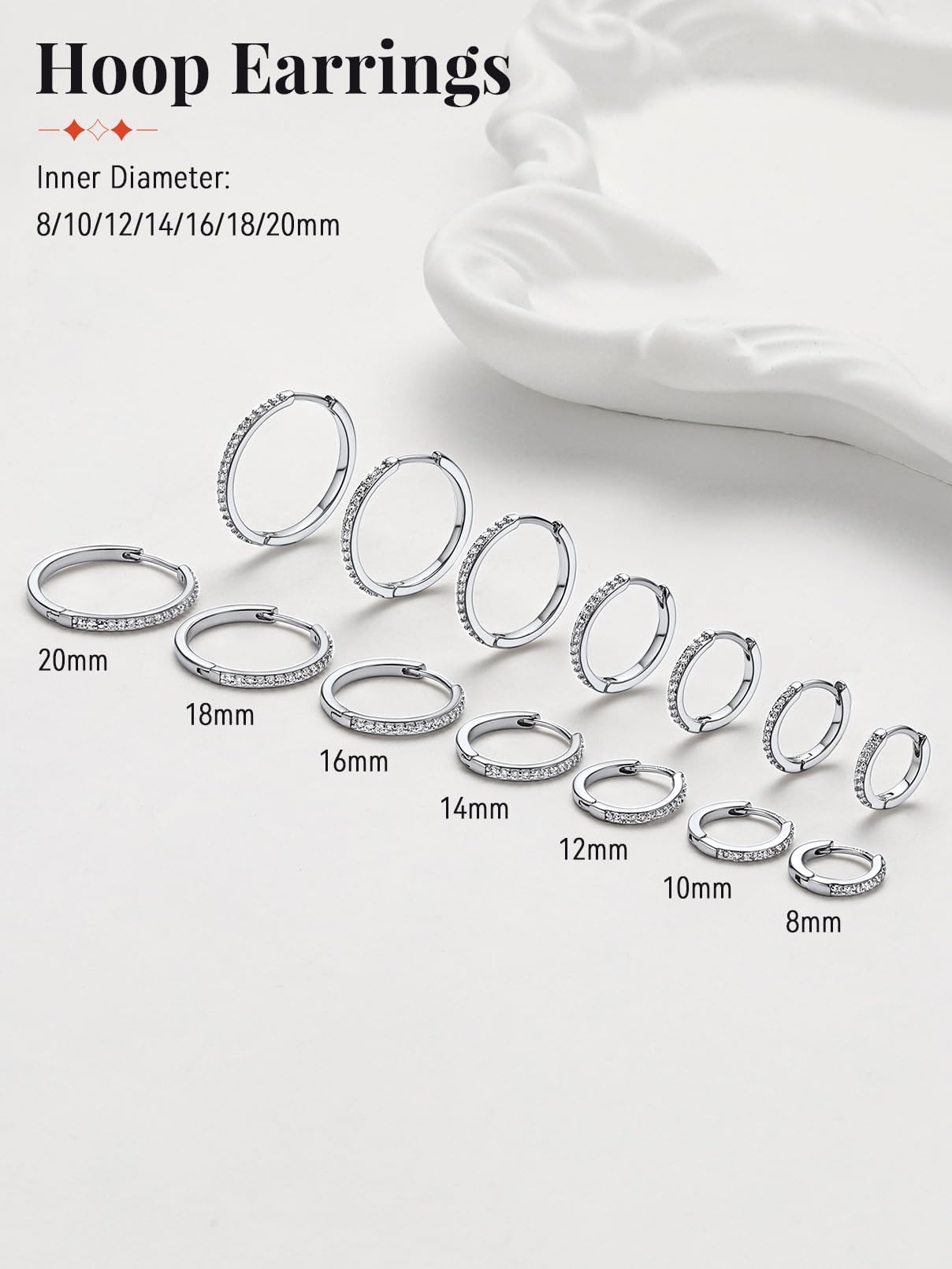 FaithHeart Cubic Zirconia Hoop Earrings for Women, Silver Hypoallergenic Huggie Hoop Earrings, Small Cartilage Earrings for Women 18mm, Send Gift Box