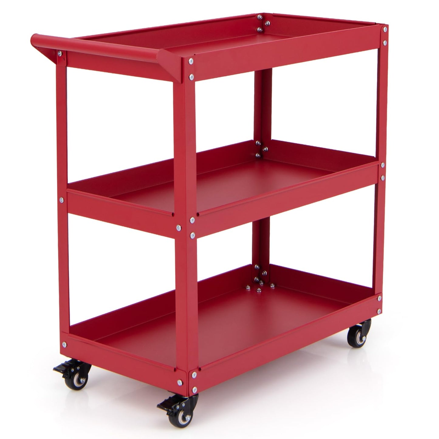 Goplus 3-Tier Utility Cart, Heavy Duty Commercial Service Tool Cart w/3 Spacious Shelves, 4 Universal Wheels with 2 Brakes, Rolling Mechanic Tool Cart Storage Organizer for Warehouse Garage
