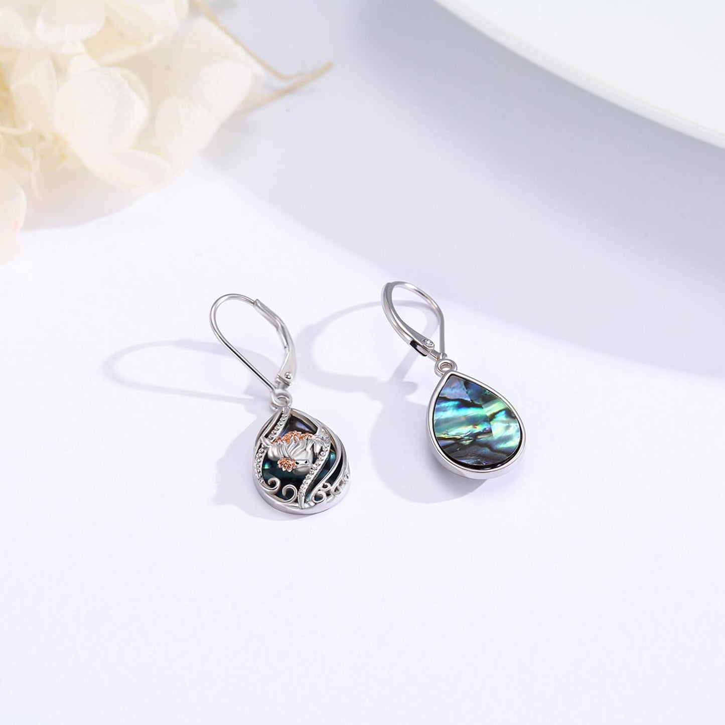 YYmqmq Highland Cow Earrings 925 Sterling Silver Abalone Cow Dangle Earrings Leverback Highland Cow Jewelry Scotland Gifts for Women Girlfriend