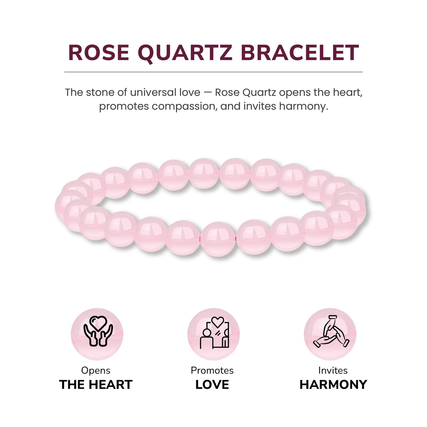 Crystal Vibe Rose Quartz Crystal Bracelet - 8mm Stretchable Rose Quartz Bead Bracelet for Women & Men