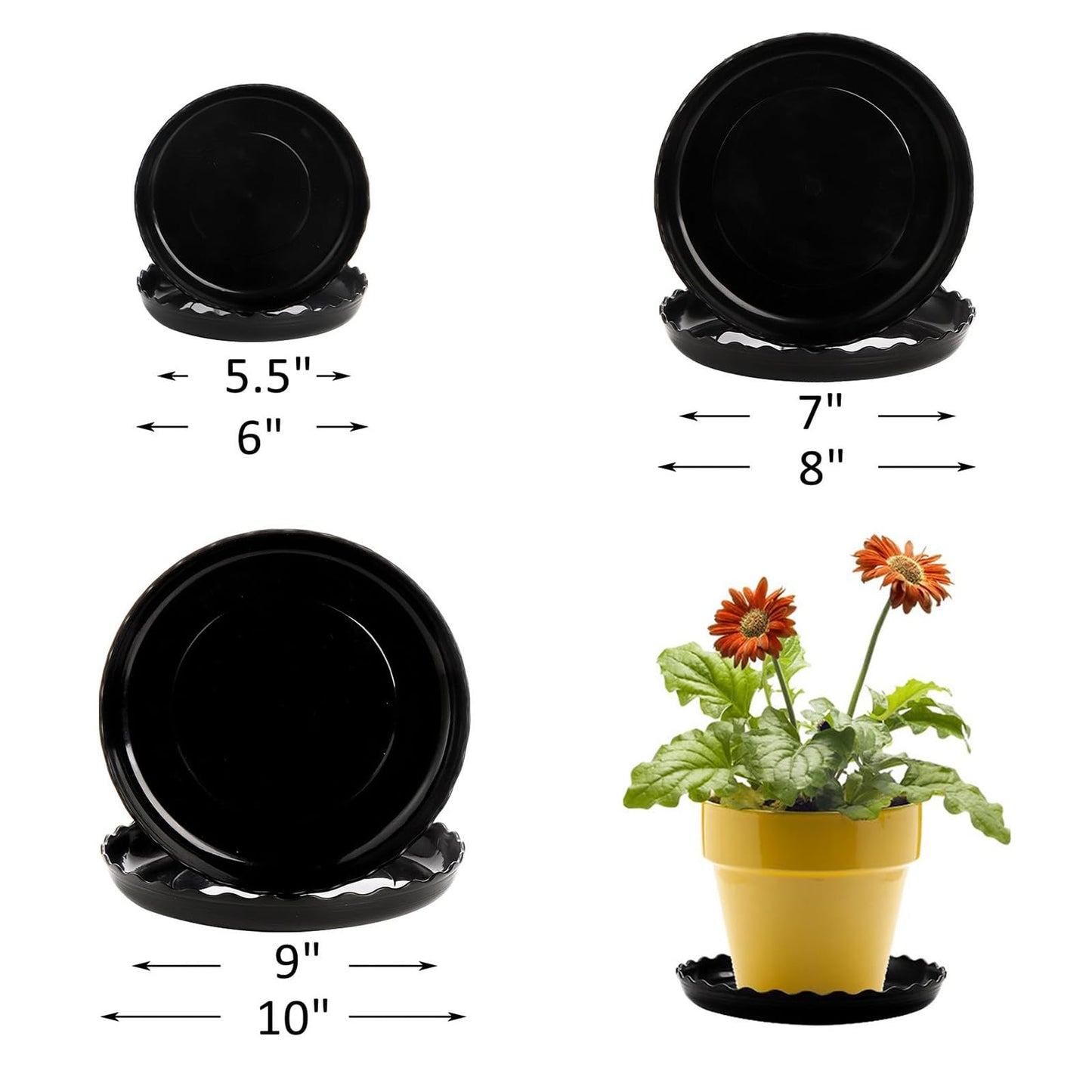 OFiSEXPT Plastic Plant Saucer Trays, 13 Pcs Plant Trays, 6/8/10 Inch Round, Gray, for Indoor/Outdoor Plants