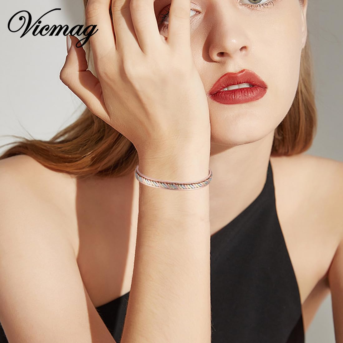 Vicmag Copper Magnetic Bracelet for Women Ultra Strength Magnets 99.9% Pure Copper Jewelry Gift (Braided Tricolour)