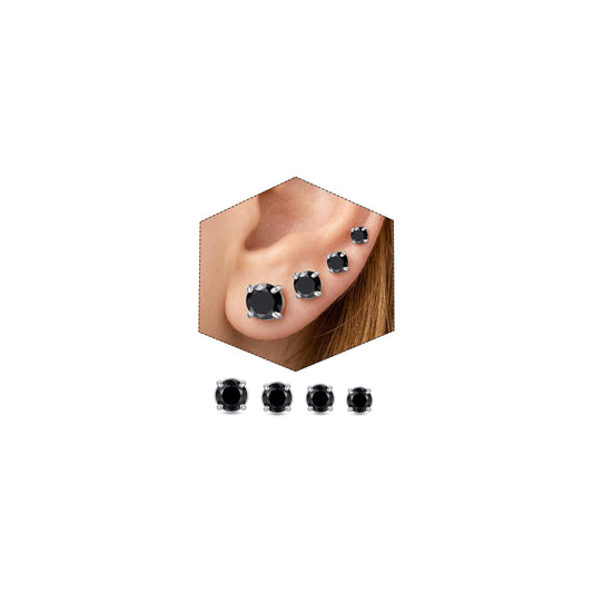 4 Pairs Men's Magnetic Stud Earrings - Non Piercing Stainless Steel Set, Mix Round Design, Black Hypoallergenic Fake Earrings