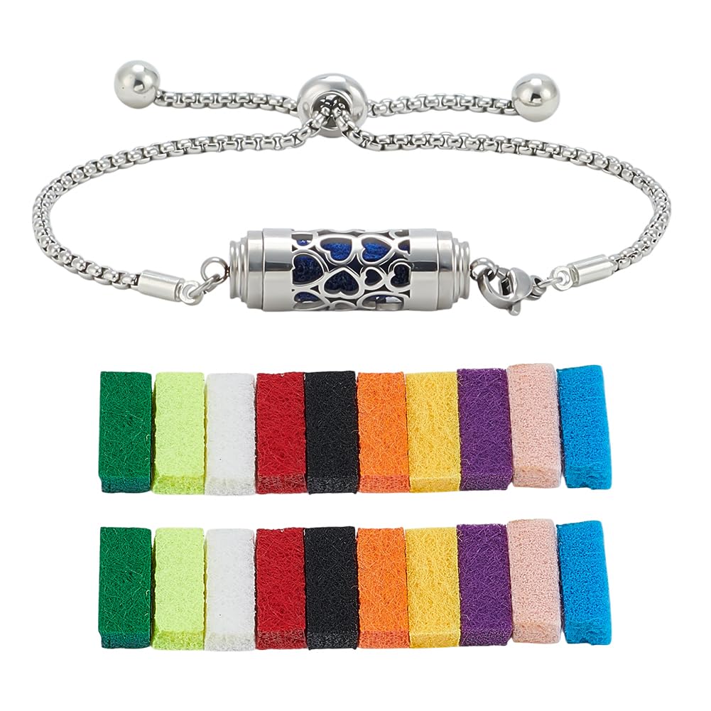 WEBEEDY Essential Oil Diffuser Bracelet with 20 Felt Pads for Women,Adjustable Stainless Steel Aroma Bracelet for Christmas Mother's Day Birthday Aromatherapy Jewelry Gift (Max Size:10.63 Inch)