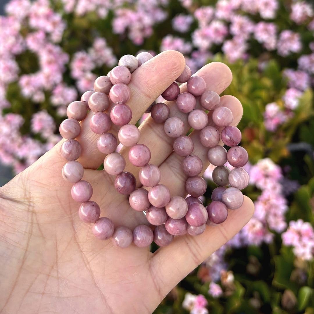 Adabele Real Natural Pink Rhodonite Gemstone Beaded Bracelet 7 inch Stretch Chakra Healing Crystal Stone Jewelry Women Mom Gift GB8-5