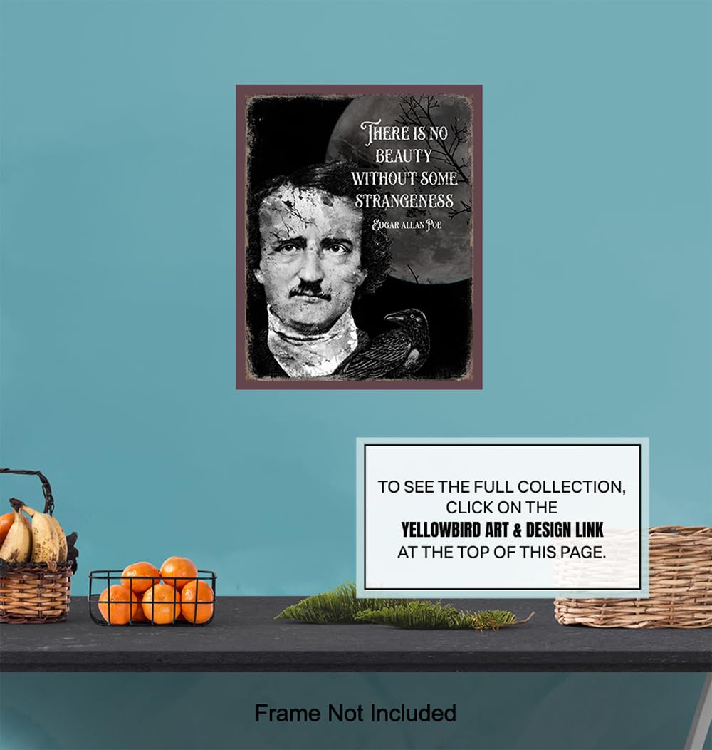 Edgar Allan Poe Gothic Wall Art 11x14 - The Raven Creepy Print - Spooky Scary Gothic Home Decor - Inspirational Quotes Halloween Decoration - Witch Wicca Gifts - Horror Movie Poster - Goth Wall Art