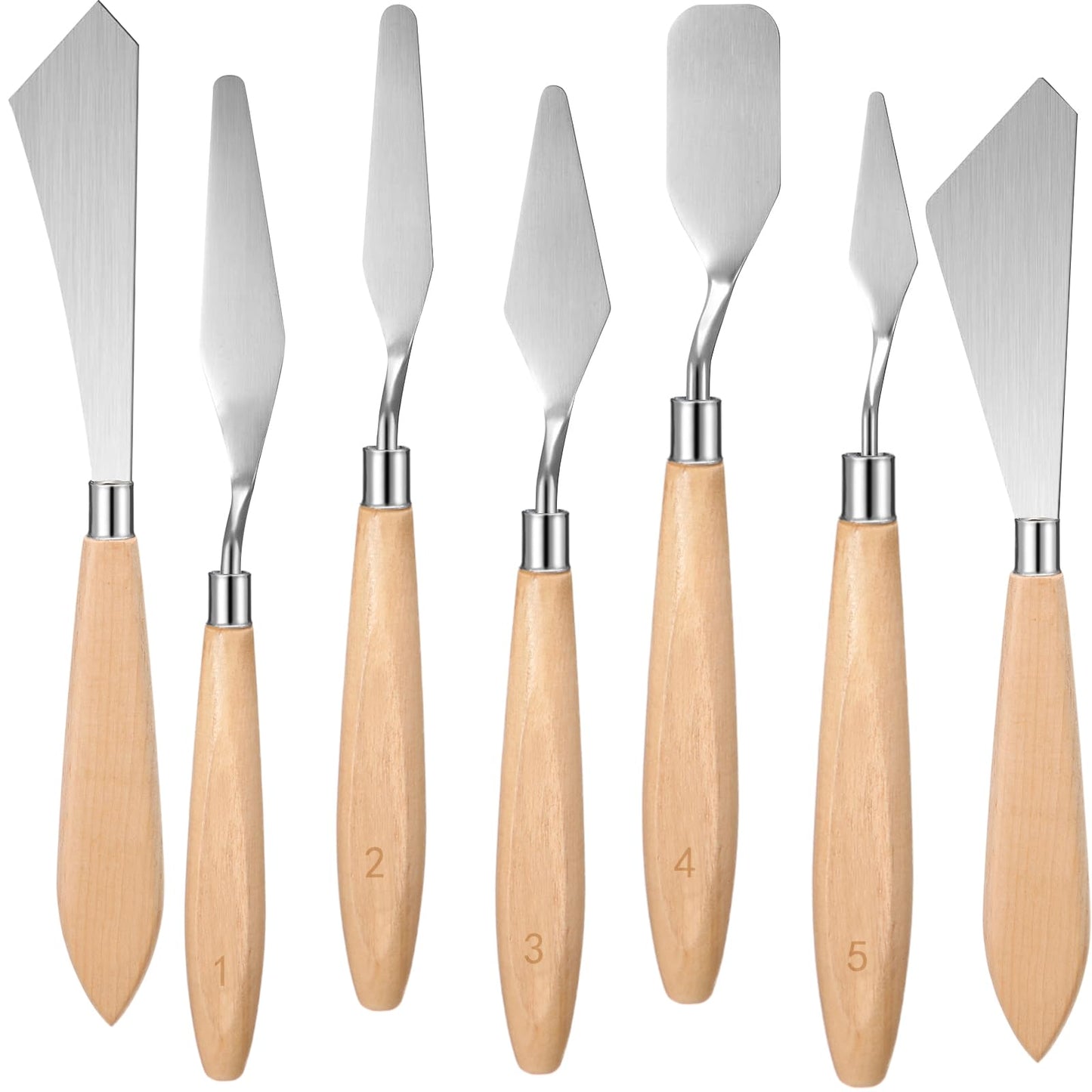 Honoson 7 Pieces Painting Knife Set Spatula Palette Knife Stainless Steel Drawing Scraper Oil Painting Accessories with Wood Handle for Art Acrylic Draw Color Mixing Supplies(Wood Color)