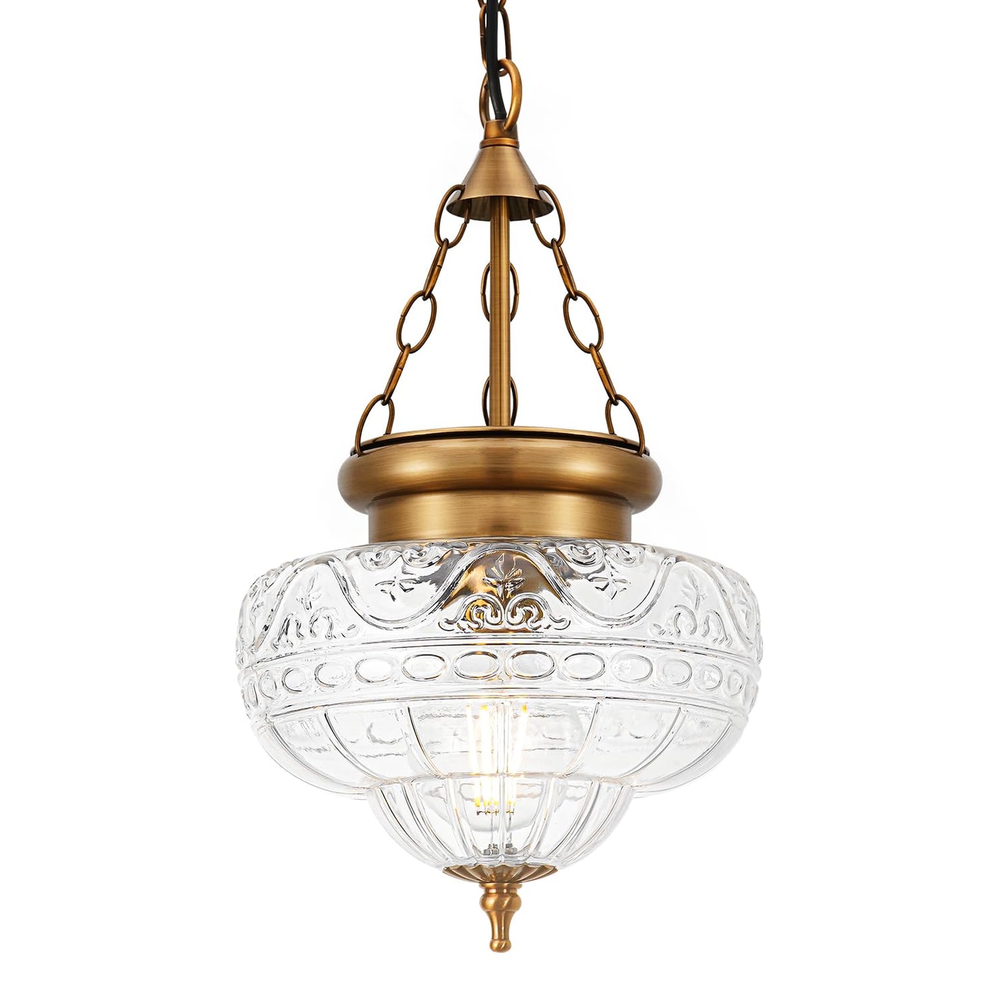 OIYIO Vintage Pendant Light - Brown Bronze Pendant Lights Kitchen Island with Floral Glass, Penant Lighting Fixtures with Adjustable Chain, Hanging Light Fixtures for Dining Room, Entryway
