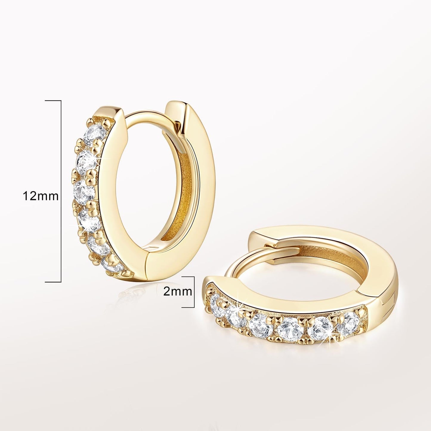 NEARLAND 14K Gold Hoop Earrings for Women 14K Gold Earrings for Women Small Gold Hoop Earring for Womens with Round Cubic Zirconia Lightweight Huggie Hoops Earring for Womens 12/14/16/20/25/30mm