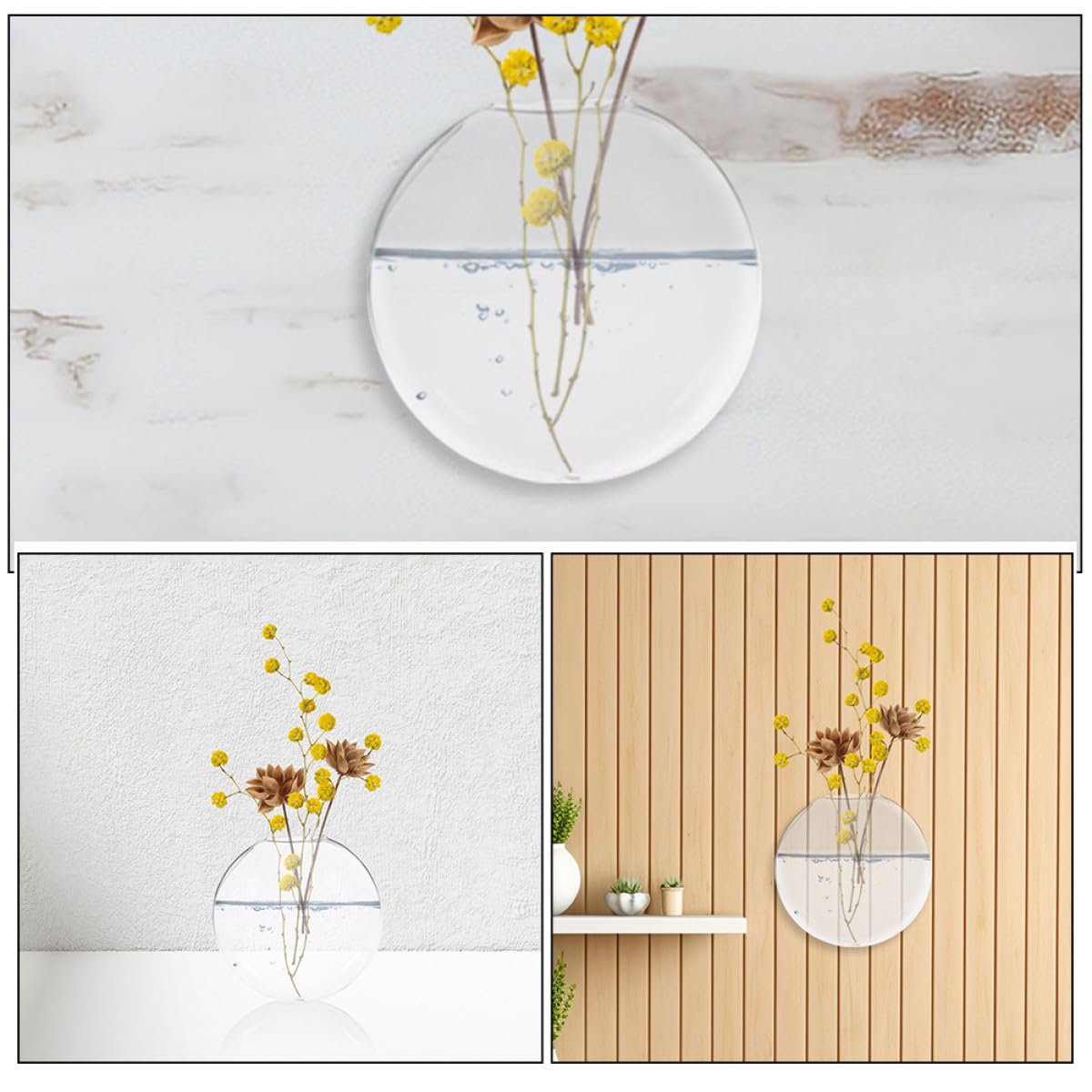 GOOHOCHY 2pcs Wall Hanging Hydroponic Glass Vases Flat Plant Terrarium for Indoor Plant Wall Decor Home and Office