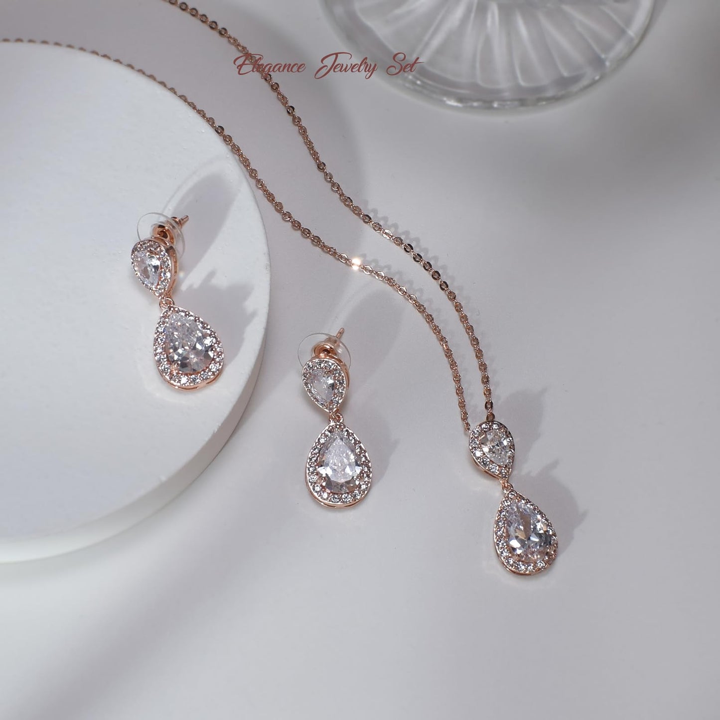 UDYLGOON Imitation Cubic Zirconia Crystal Bridal Jewelry Set for Bride Bridesmaid Wedding Prom Teardrop Necklace Earrings Bracelet Jewellery Set