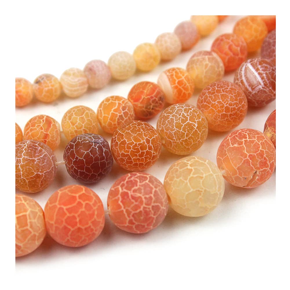 10mm Natural Orange Frosted Agate Gemstone Round Loose Beads Crystal Stone Bracelet Necklace Accessories Crafts for Jewelry Making DIY,1 Strand 15"