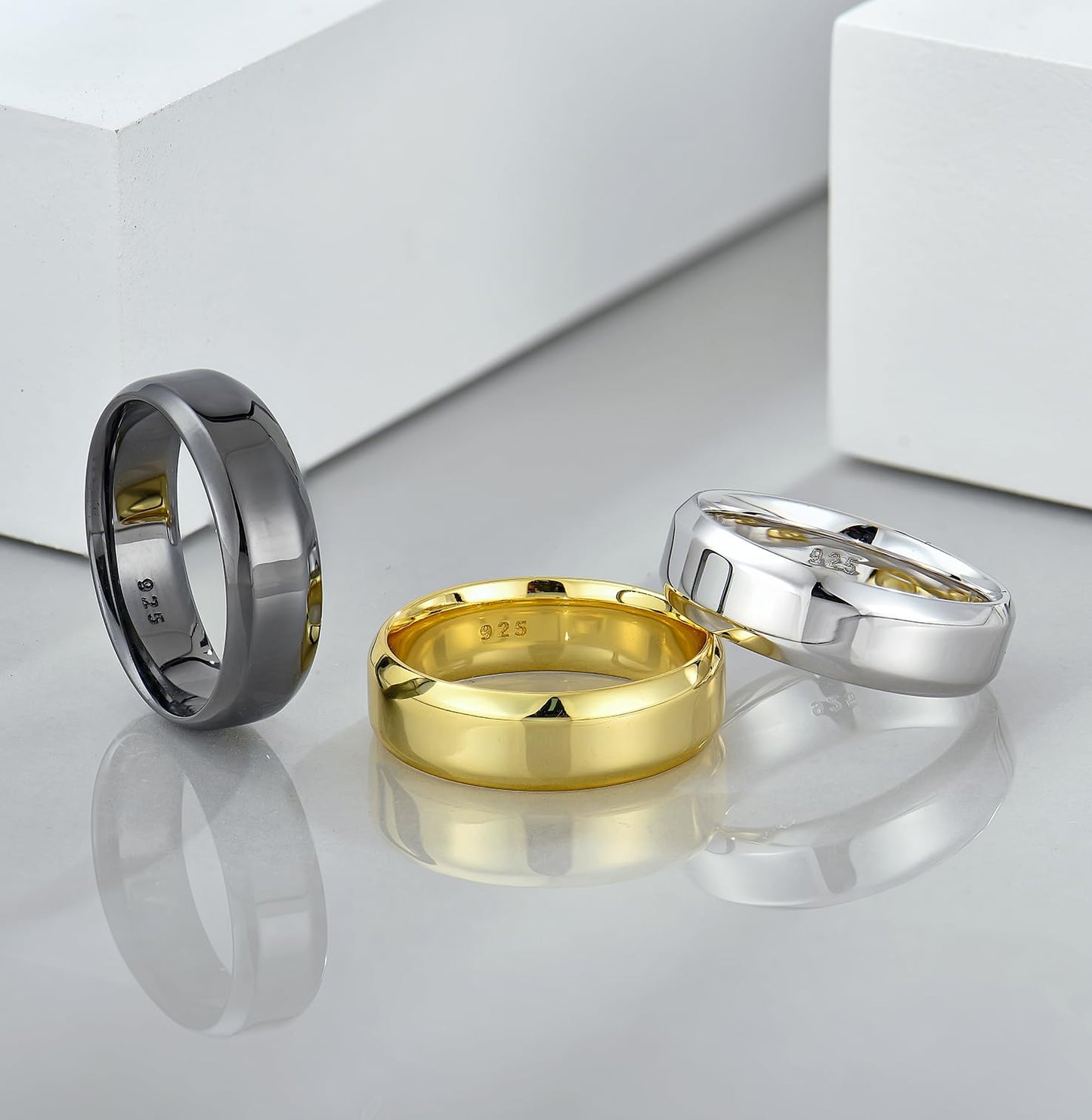 STARCHENIE Wedding Band Solid 925 Sterling Silver 18K Gold Plated Ring for Men High Polish Finish Beveled Size 11