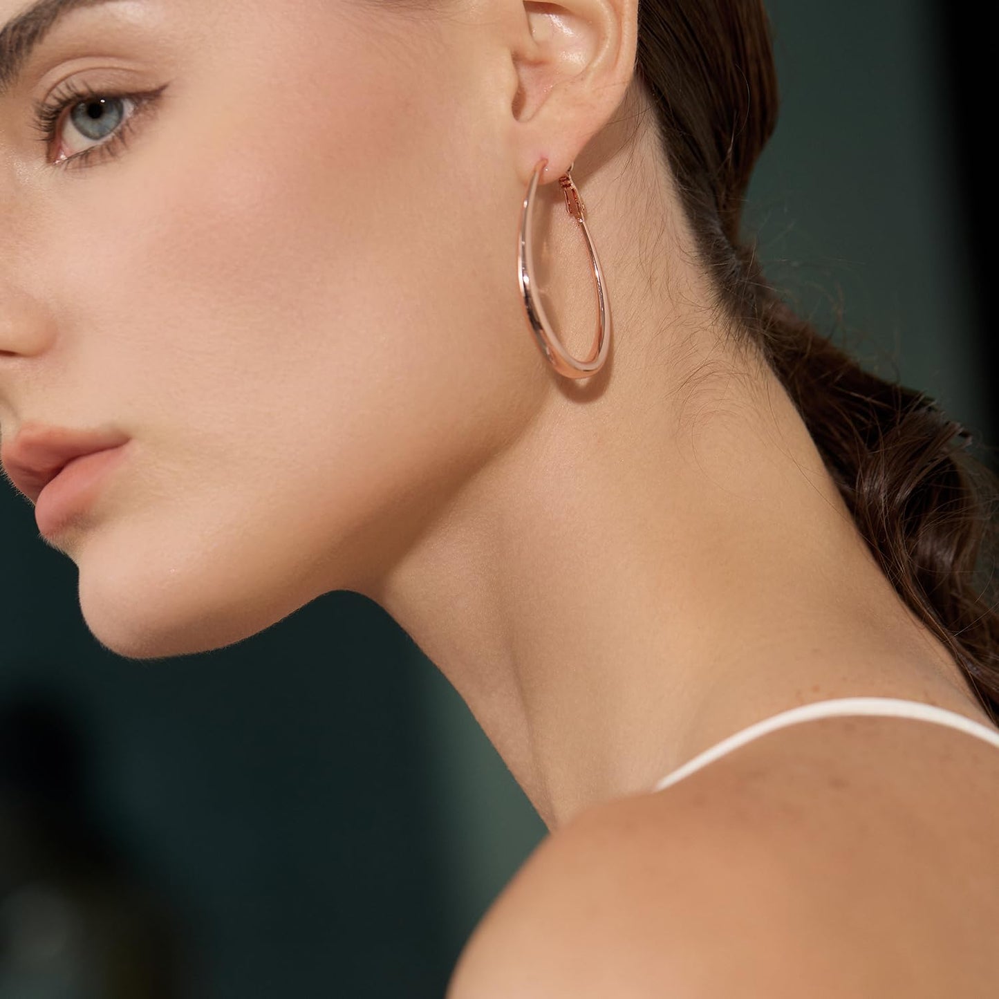 Big Oval Hoop Earrings for Women - 14K Gold Plated, Rose Gold Plated and Sterling Silver Plated Large Oblong Hoop Earrings for Women Statement Jewelry Gifts (silver)