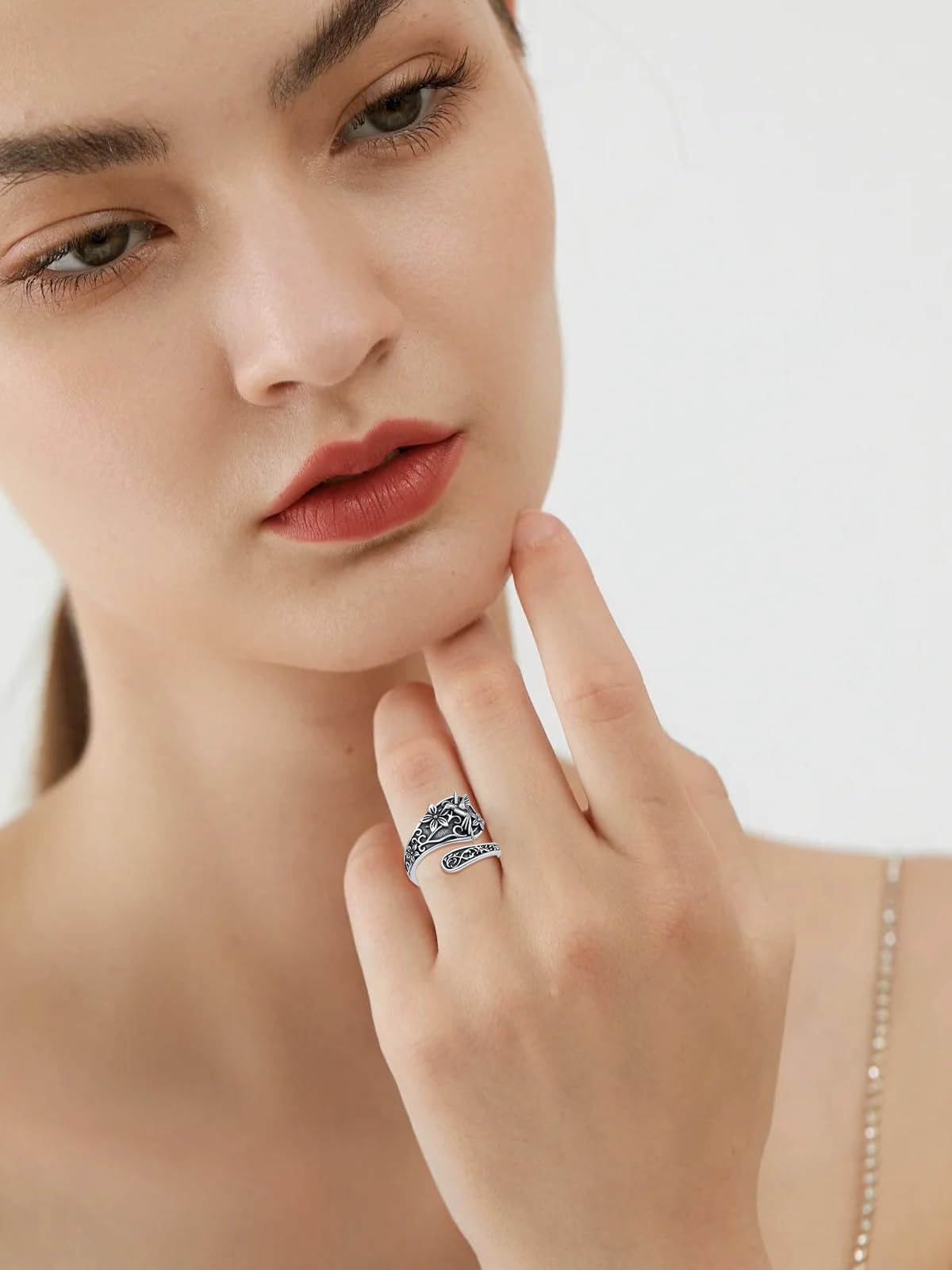 Midari 925 Sterling Silver Hummingbird Spoon Ring - Adjustable Open Thumb Ring for Women - Vintage Bird Jewelry for Hummingbird Lovers