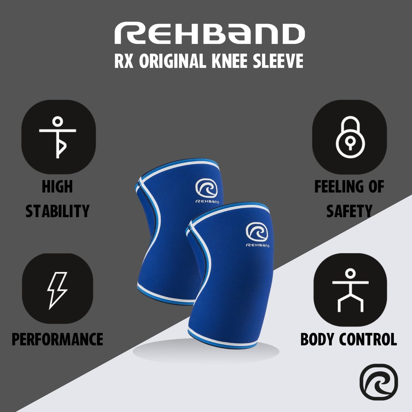 Rehband Classic Knee Sleeve for Strength Training - 7mm Neoprene Knee Brace Competition, Weightlifting, Flexible & Non-Slip Knee Support for Men & Women with anatomic shape, Colour:Blue - 1 Pair, Size:X-Large