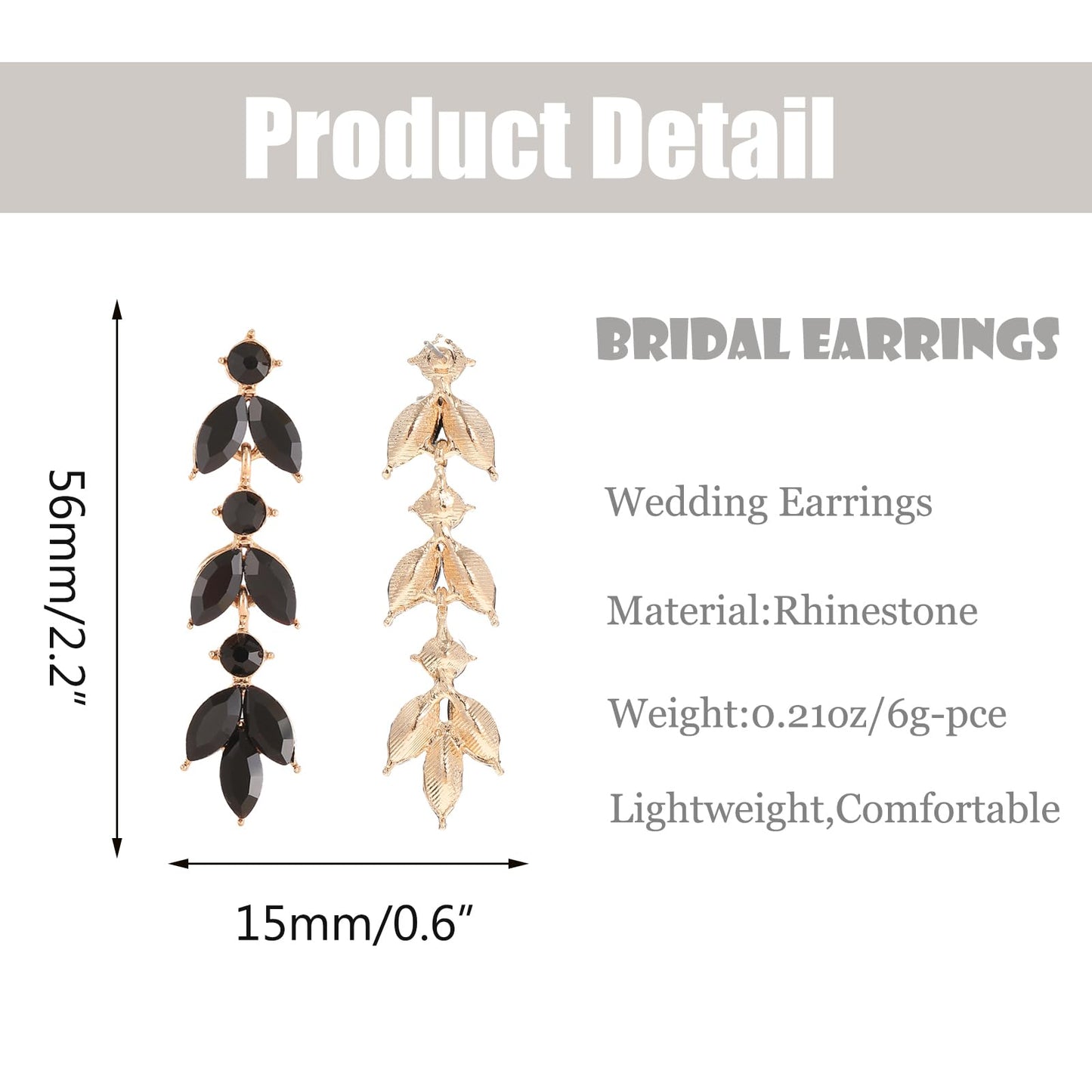 GAOKOXI Black Wedding Rhinestone Dangle Earrings Elegant Bridal Crystal Drop Earrings for Women Bridesmaids Guest Party Prom
