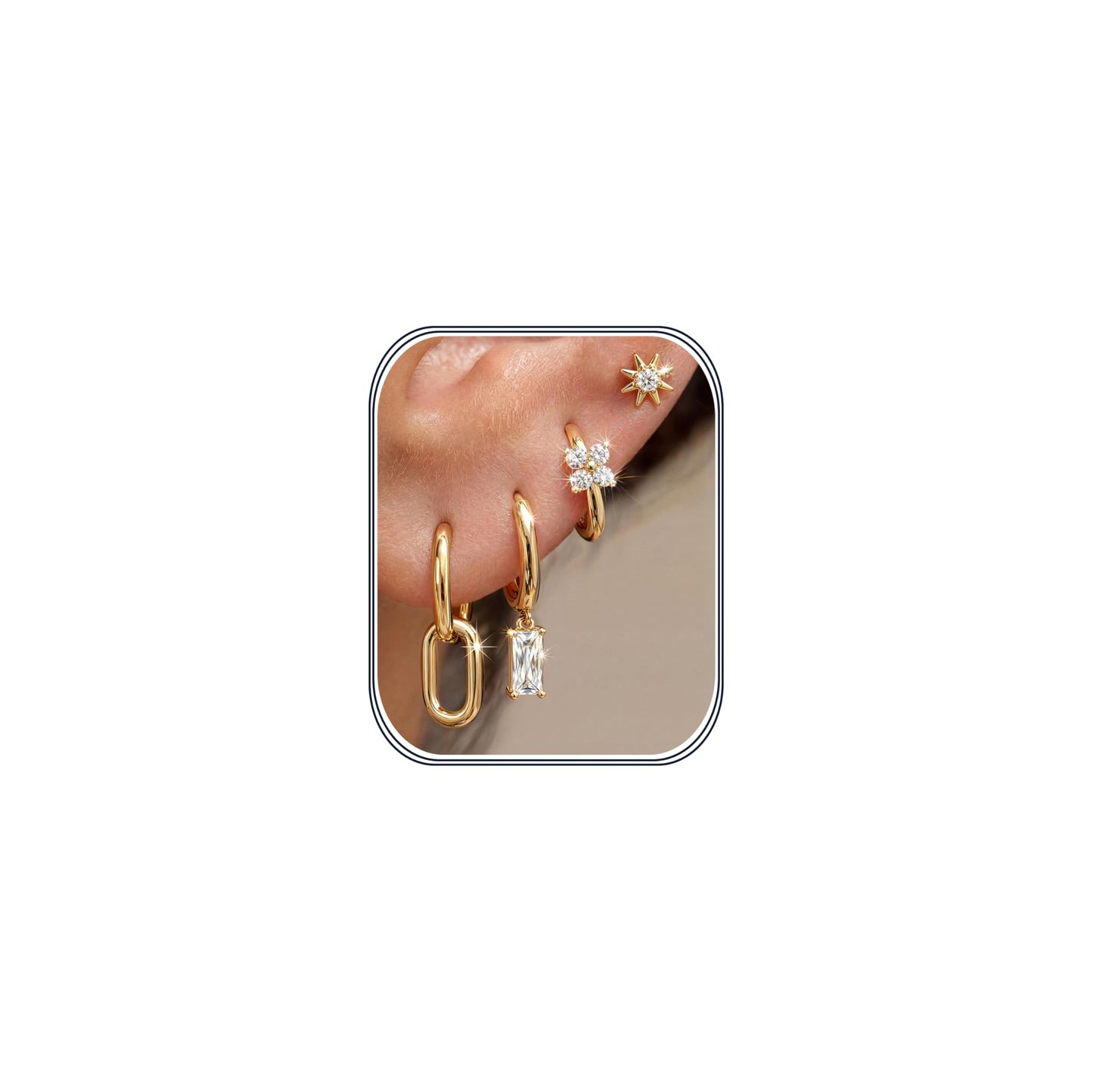 MILACOLATO 4 Pairs Gold Earrings for Women, Hypoallergenic 14K Gold Filled Small Stud Hoop Earrings Set for Multiple Piercing, Dainty Lightweight Cartilage Huggie Earrings Stacks Trendy Jewelry Gifts, D