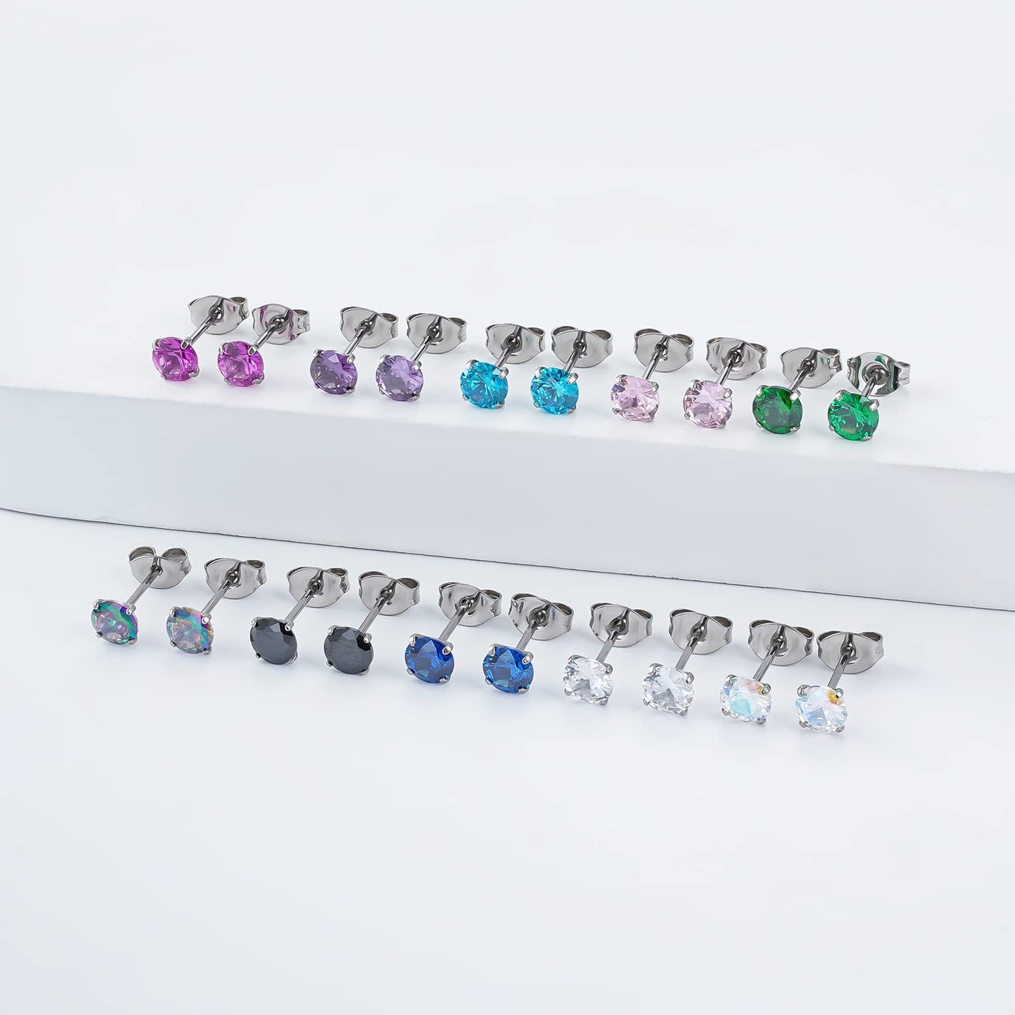 1 Pair Implant Grade Titanium Stud Earrings Set Hypoallergenic 3mm 4mm 5mm 6mm Cubic Zirconia G23 Titanium Earring Studs for Women Men for Sensitive Ear (5mm pink)