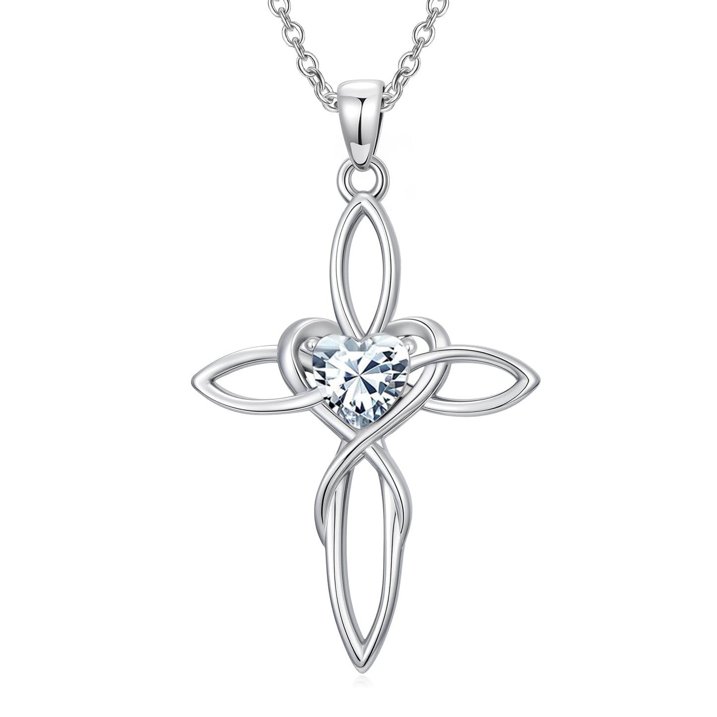 POIUY Celtic Knot Cross Birthstone Necklace for Women Irish Infinity Heart Pendant Cross Jewelry Anniversary Baptism Valentines Birthday Mothers Day Gifts for Mom Wife Her