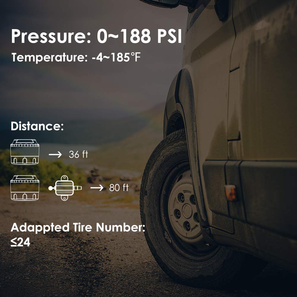 GUTA RV Tire Pressure Monitoring System, RV TPMS, 12 Sensors, 7 Alarm Modes, 14 Days Battery Life, 80ft Sensing Distance, Large Screen, for RV, Trailer, Coach, Motor Home, Fifth Wheel, (0-188psi)