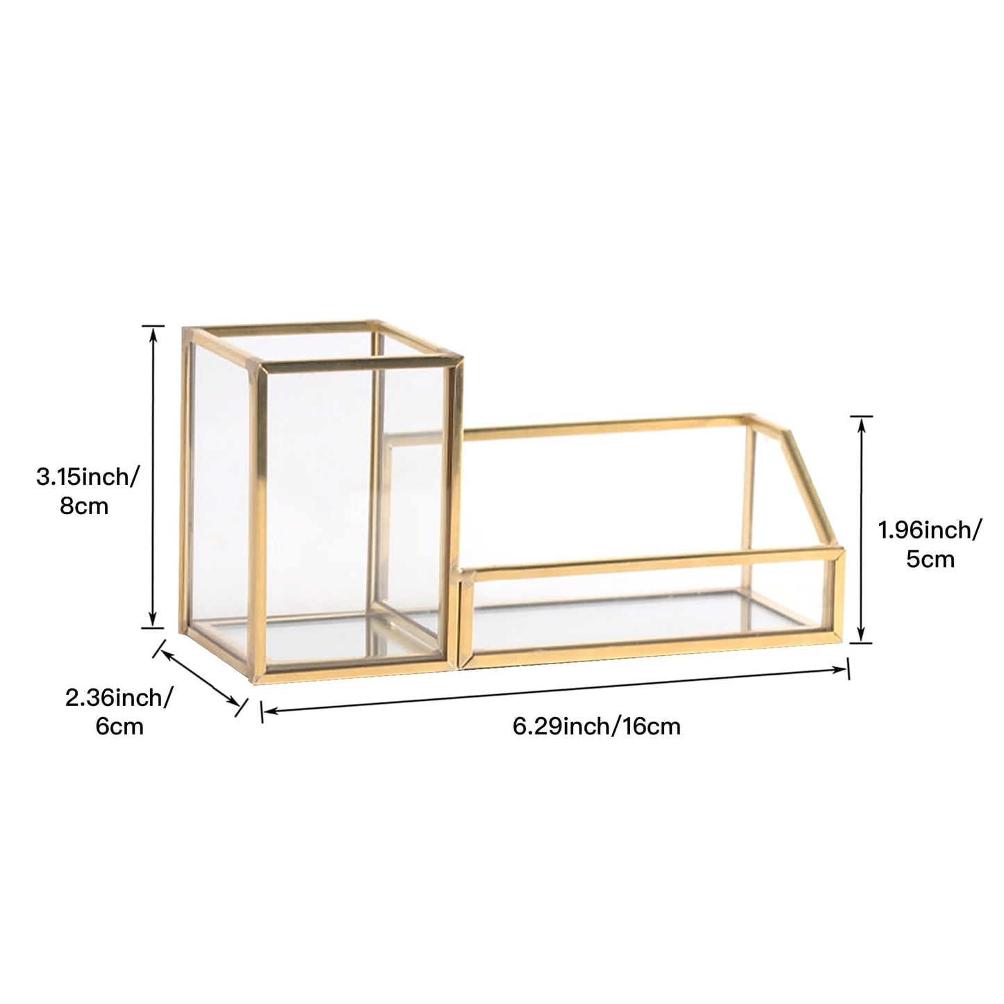 Feyarl Gold Glass Business Card Holder Pen Pencil Holder Desktop Business Name Card Office Accessory Display Stand Organizer Case for Office Desktop Meeting Countertop