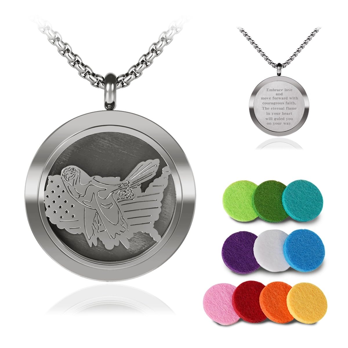 Aromatherapy Diffuser Necklace-Eagles Essential Oil Necklace,Aromatherapy Diffuser Pendant for Men and Women,Portable,Suitable for Yoga,Meditation,Travel,Stress Relief Gift(Silver 30mm)