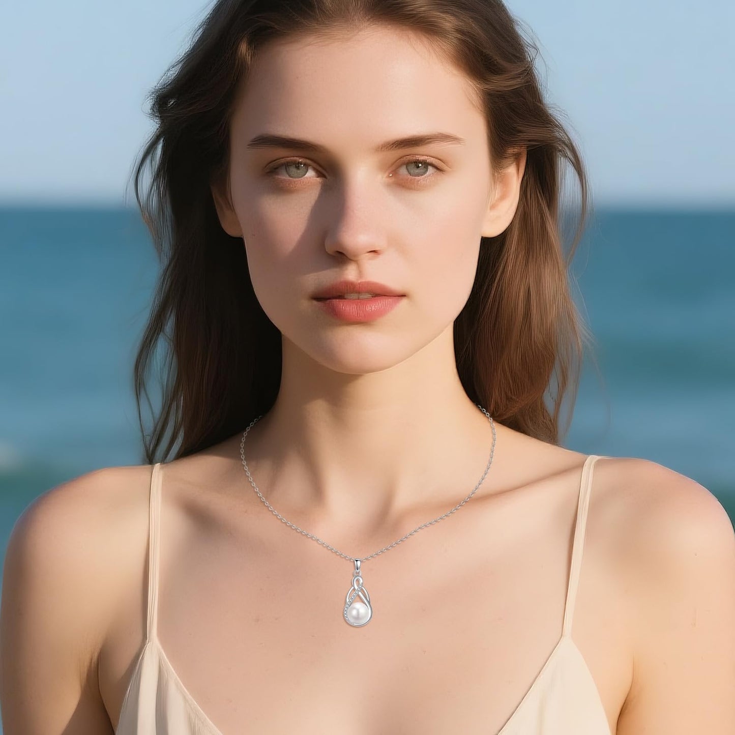 YFN Pearl Celtic Necklace S925 Sterling Silver for Women, Anniversary Irish Celtic Knot Jewelry Present for Women, Birthday Gifts (10mm Pearl Celtic Necklace)
