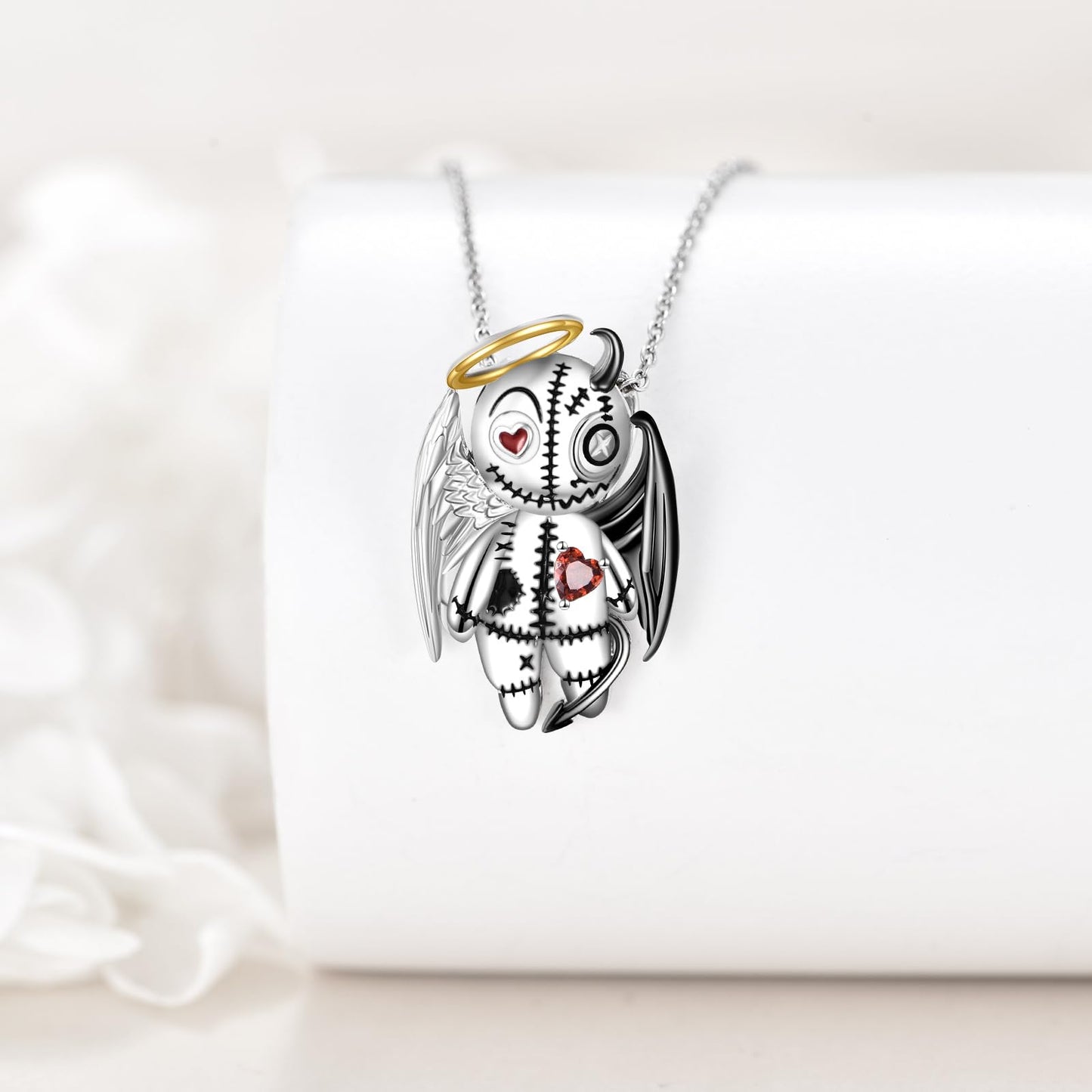 Grmdit Voodoo Doll Necklace 925 Sterling Silver Angels and Demons Voodoo Pendant Necklace Goth Dolls Jewelry Gifts for Women