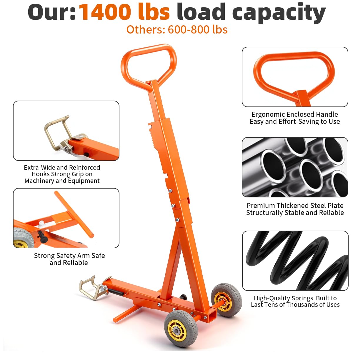 1400 lb Heavy-Duty Lawn Mower Lift Jack – 800LBS Capacity Upgrade, Foot Pedal & Spring-Loaded Tooth Lift for Zero Turn Mowers, Garden Tractors, ATV, Maintenance & Repair, Portable Design