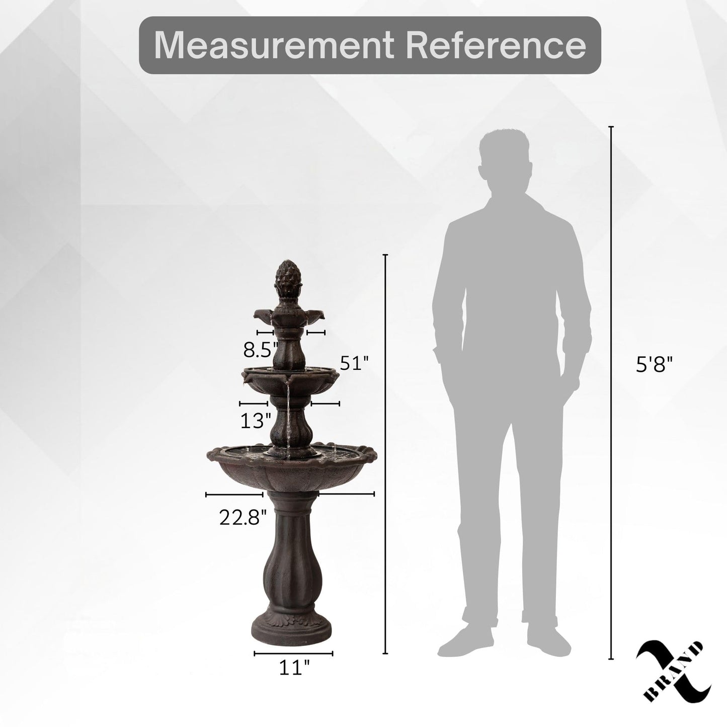 XBrand 51" 3-Tier Outdoor Waterfall Fountain, Resin Freestanding Water Feature with Auto Shut-Off Pump, Brown