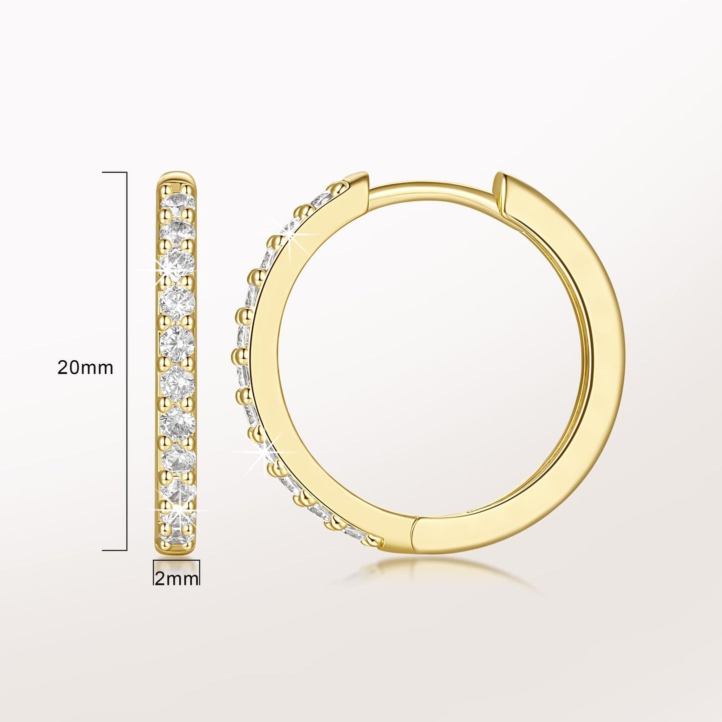 NEARLAND 14K Gold Hoop Earrings for Women 14K Gold Earrings for Women Small Gold Hoop Earring for Womens with Round Cubic Zirconia Lightweight Huggie Hoops Earring for Womens 12/14/16/20/25/30mm
