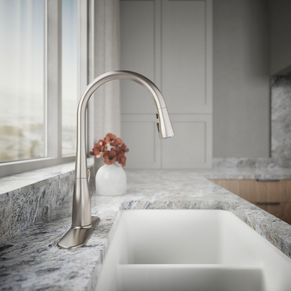 KOHLER 596-VS Simplice Kitchen Sink Faucets with Pull Down Sprayer, 3-Spray Design, Vibrant Stainless Kitchen Faucets, High Arch