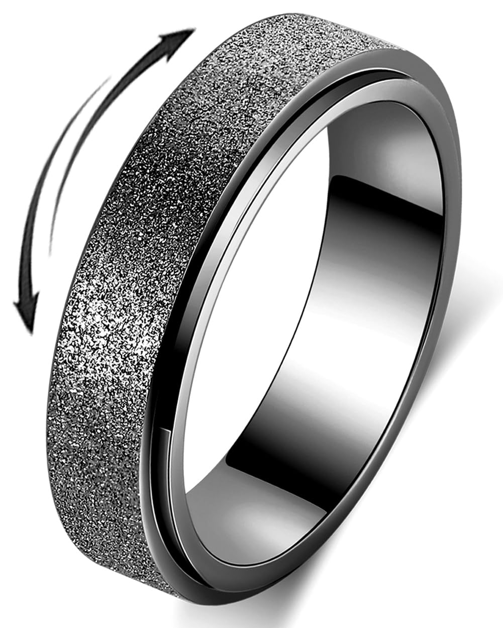 Anxiety Ring for Women Fidget Spinner Ring Fidget Toys Adults Titanium Stainless Steel Thumb Ring 6mm Wide Black Size 7
