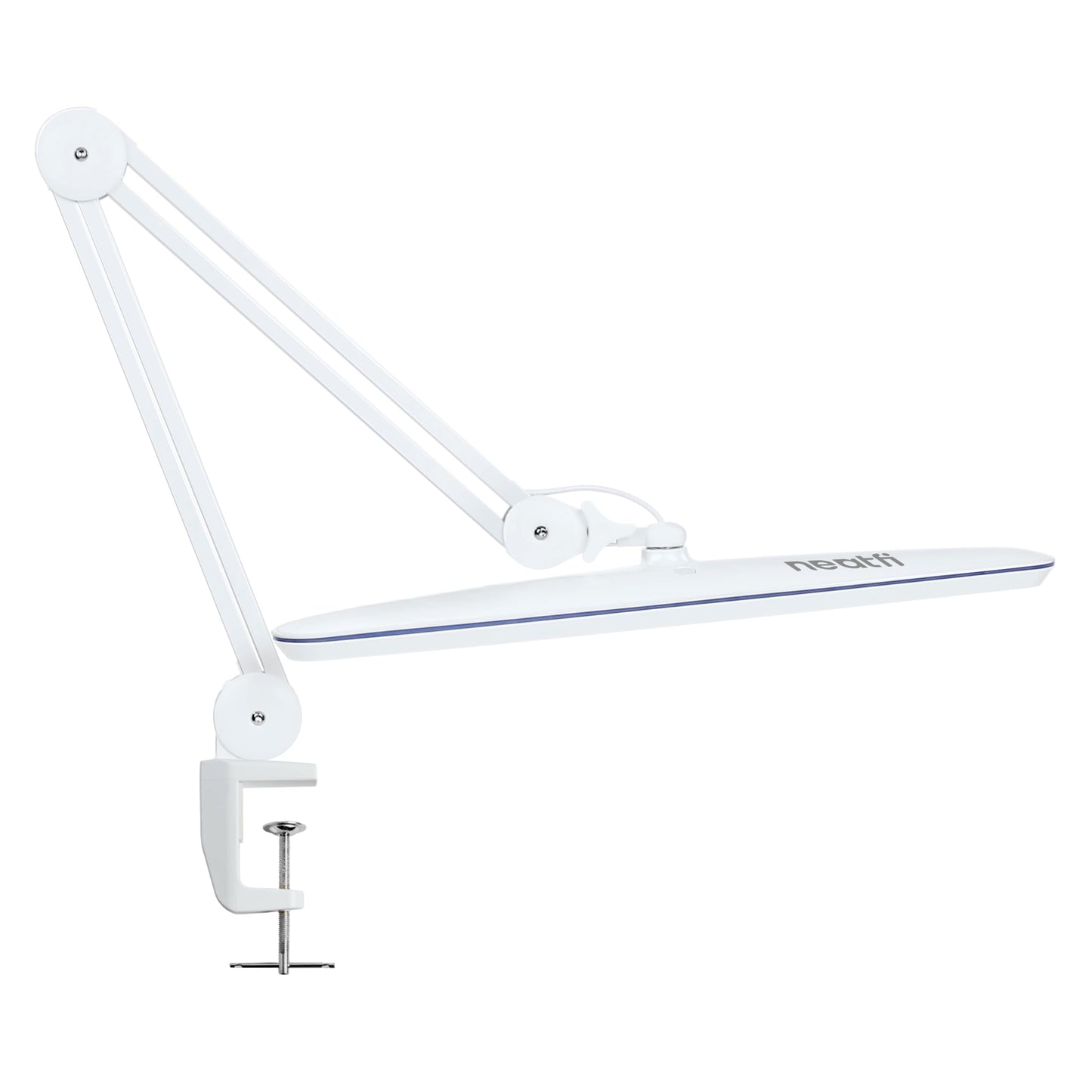 Neatfi XL 2,200 Lumens 24W LED Desk Lamp – 23” Wide Shade | Dimmable Eye-Caring Task Light | Adjustable Arm | Home Office, Study, Crafts & Nail Tech (Non-CCT with Clamp, White)