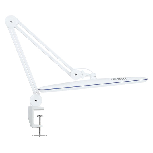 Neatfi XL 2,200 Lumens 24W LED Desk Lamp – 23” Wide Shade | Dimmable Eye-Caring Task Light | Adjustable Arm | Home Office, Study, Crafts & Nail Tech (Non-CCT with Clamp, White)