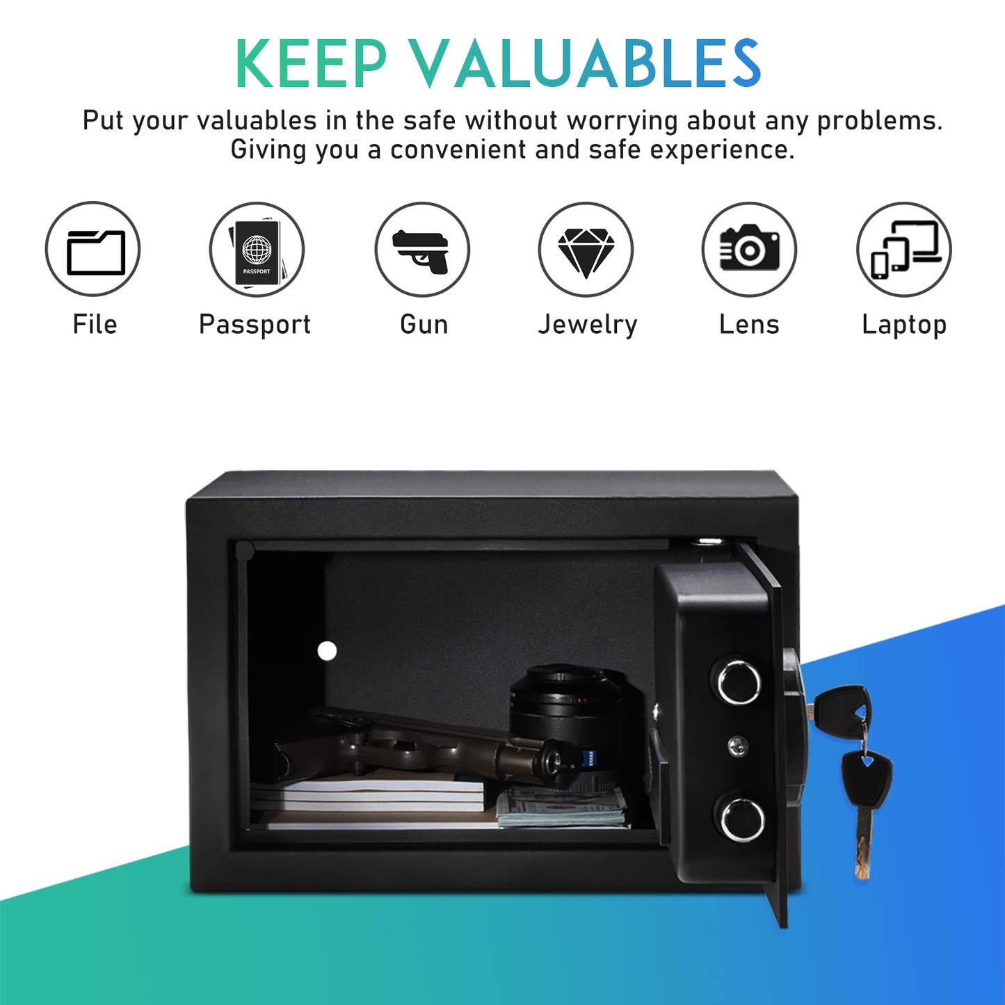 RPNB Deluxe Safe and Lock Box, Digital Keypad Safe Box, Steel Alloy Small Safes, Keypad Lock, Perfect for Home Office Hotel Business Jewelry Cash Use Storage