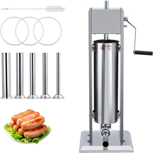 Manual 15LBS/7L Sausage Stuffer | Dual-Speed Heavy-Duty Filler with 5 Stainless Steel Tubes | for Home & Commercial Use