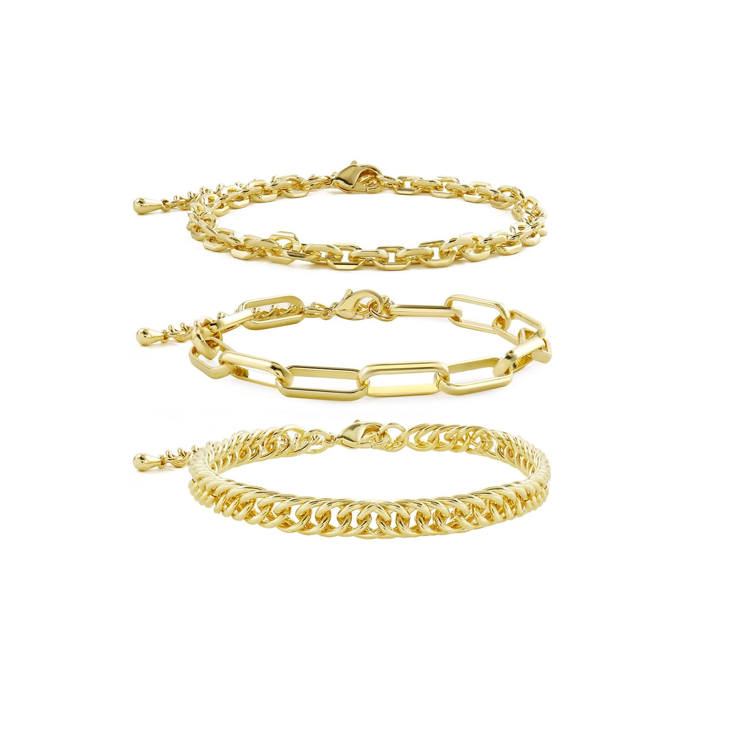 CONRAN KREMIX Gold Chain Bracelets Set For Women Dainty 14K Gold Plated Chunky Link Layered Paperclip Rope Chain Stake Bracelet Sets Fashion Trendy Gold Jewelry For Women 3PCS