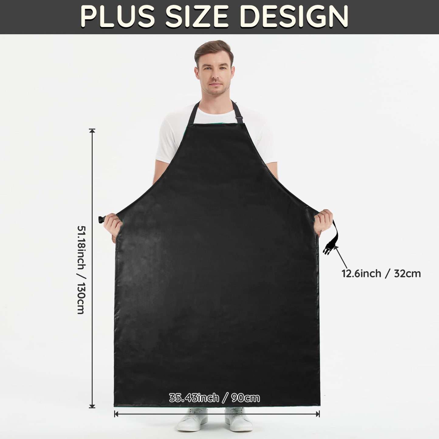 Thicker Rubber Apron - 51.18 x 35.43" Adjustable, Heavy Duty Oil & Chemical Resistant, Extra Long Waterproof Apron for Dish Washing, Gardening, Lab Work, Butcher & Dog Grooming - Black